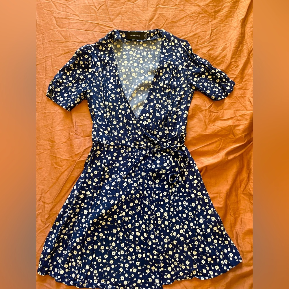 MinkPink flirty floral wrap dress.